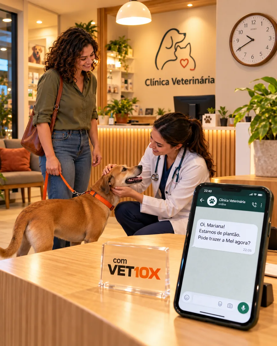 No plantão à noite, a veterinária recebe a Mel enquanto Mariana sorri aliviada